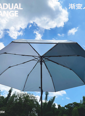 同瓣渐变拼接绿紫色透明晴雨伞男女情侣小众艺术原创浪漫折叠三折