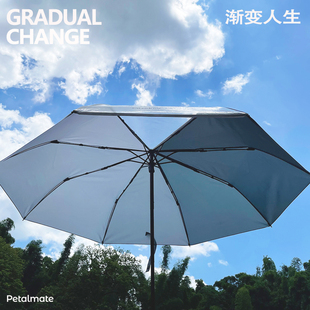同瓣渐变拼接绿紫色透明晴雨伞男女情侣小众艺术原创浪漫折叠三折