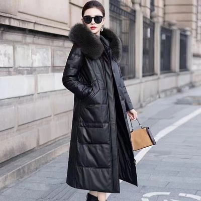 正品海宁皮衣真皮羽绒棉服新款过膝长款绵羊皮大衣加厚妈妈外套