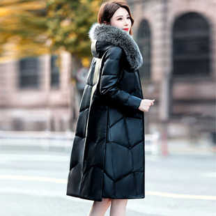 真皮羽绒棉服女中长款2024狐狸毛领显瘦中年妈妈海宁绵羊皮衣外套