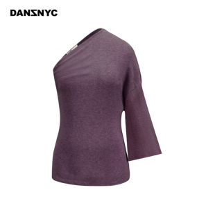 上衣叠搭收腰 单袖 DANZ秋冬新款 超柔亲肤兰精天丝羊毛斜领露肩中袖