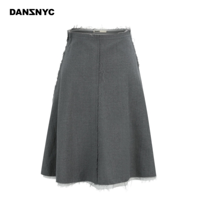 DANZ秋冬美丽诺羊毛双层毛边伞裙