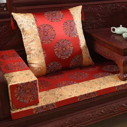 新款定做明清古典中式红木实木家具罗汉床五件套座垫沙发坐垫绸缎