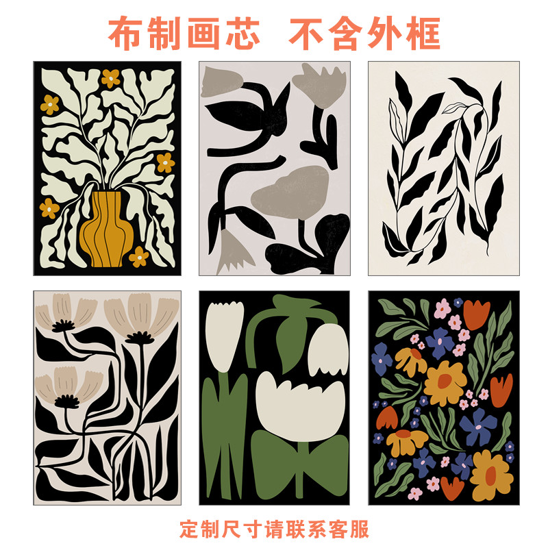 美拉德抽象植物花卉装饰画心客厅沙发法式复古风挂画画芯不含画框图片