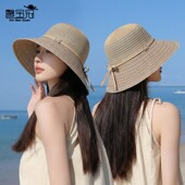 夏季 条纹大帽檐渔夫帽沙滩海边度假防晒太阳帽 户外遮阳帽子女韩版