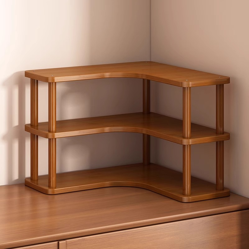 转角置物架桌面分层架子置物架楠竹家用桌上咖啡杯水杯杯子收纳架