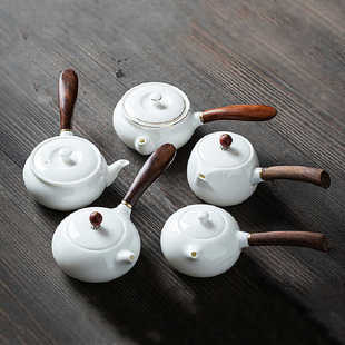 德化羊脂玉白瓷茶壶中式防烫陶瓷侧把壶家用过滤大号功夫茶具单壶