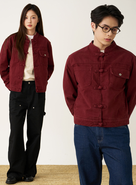 GOODLIVEABLE新中式水洗盘扣休闲夹克短宽版型新年多口袋情侣上衣