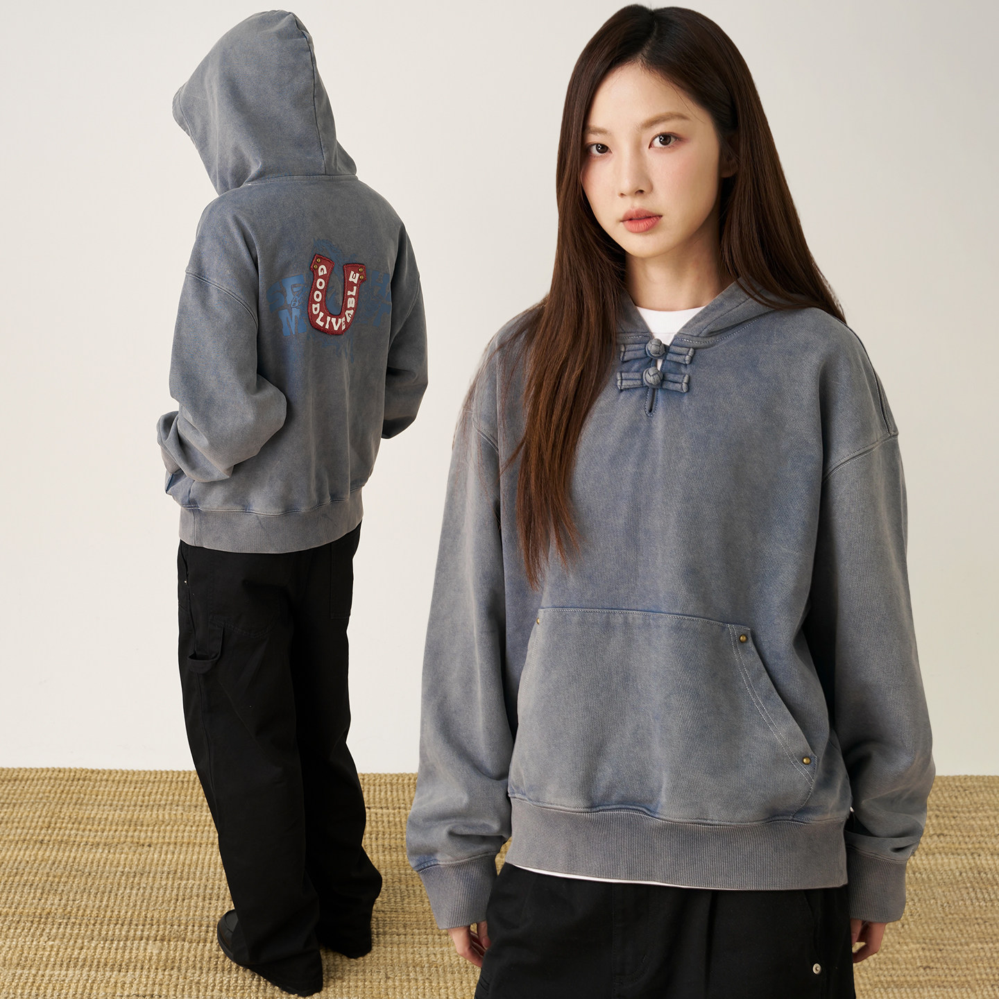 GOODLIVEABLE 马年主题新中式盘扣贴布做旧连帽卫衣复古情侣上衣,男装,卫衣,淘宝优惠券,粉丝福利购,淘宝优惠卷