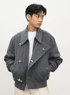 GOODLIVEABLE 重磅秋冬羊毛呢飞机扣夹棉夹克boxy短宽保暖外套男