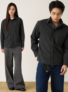 GOODLIVEABLE抗皱TR混纺垂感廓形长袖衬衫男cleanfit翻领条纹衬衣