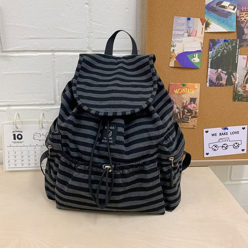 复古背包时尚双肩学院条纹双肩包