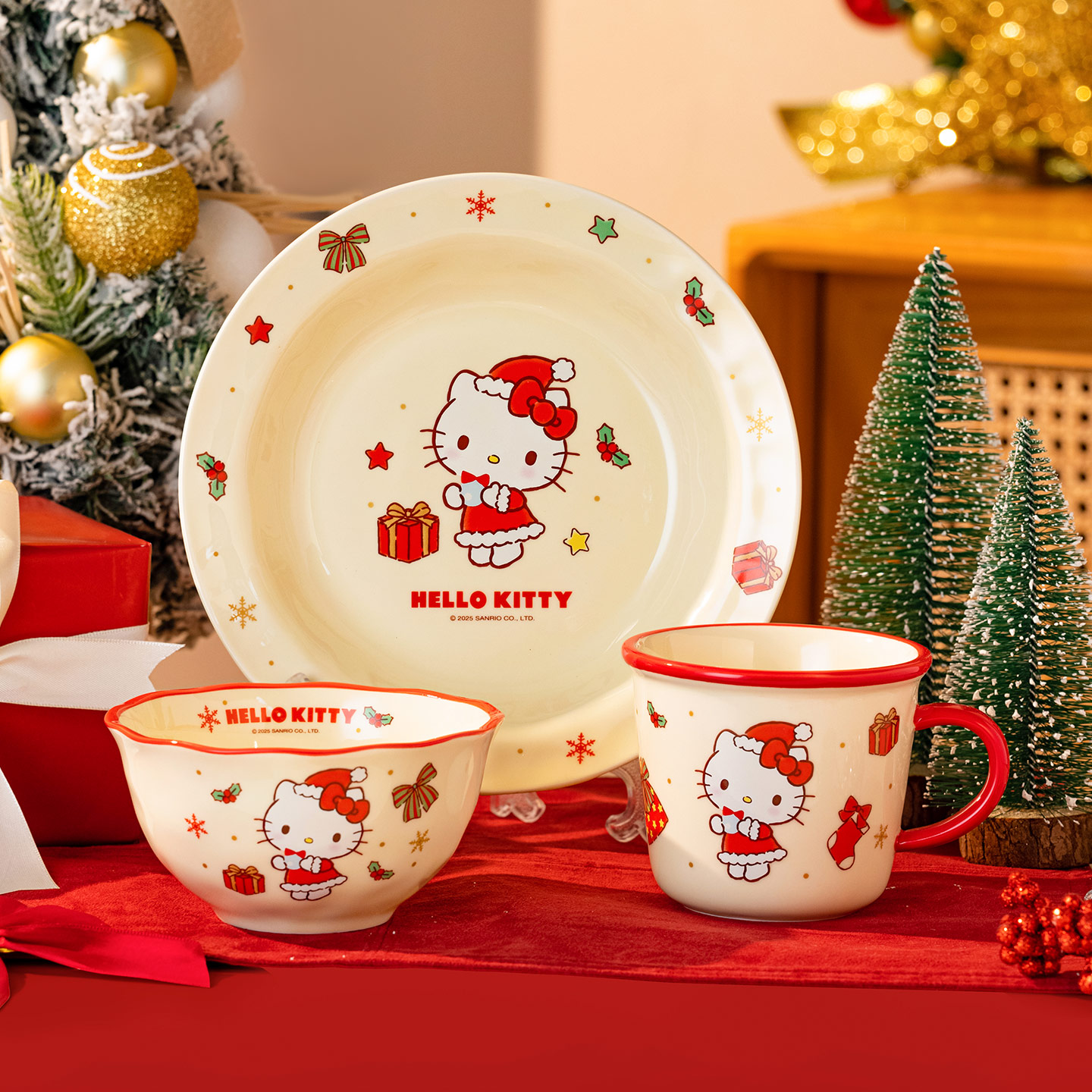 HelloKitty圣诞餐具陶瓷碗盘套装
