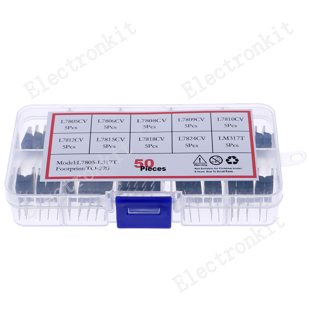 50个10种三极管 L7805/12/15/24/7905/LM317T三端稳压管包盒装
