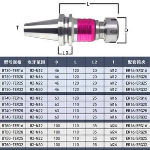 加工T中心浮动B攻丝刀柄B30T40BT50加长TER16202532伸缩攻牙刀柄