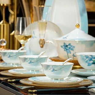 景德镇2026新款碗碟套装家用高颜值轻奢金边骨瓷餐具套装乔迁送礼