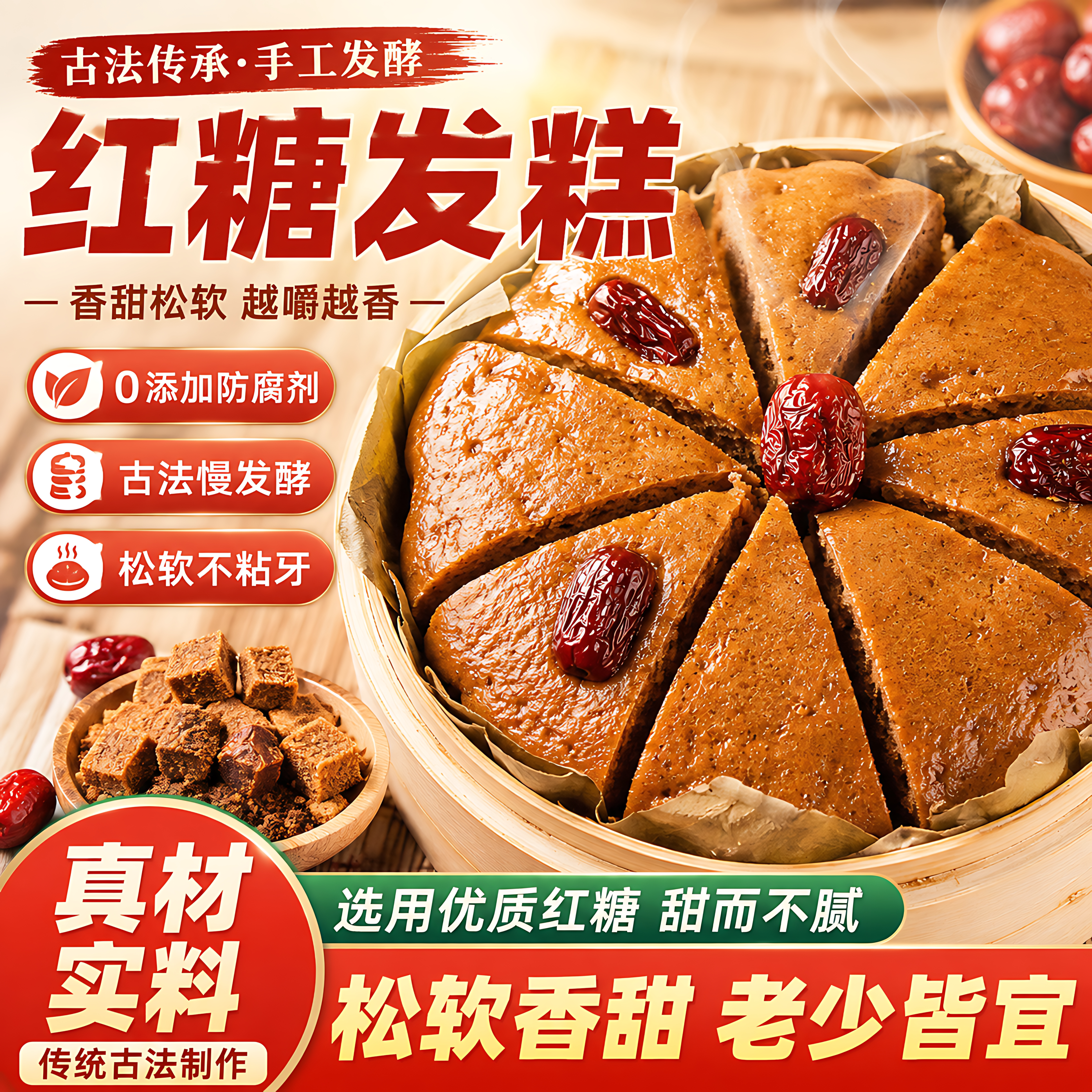 浙江宁波特产手工免切红枣红糖发糕米糕龙游酒店早餐传统糕点点心