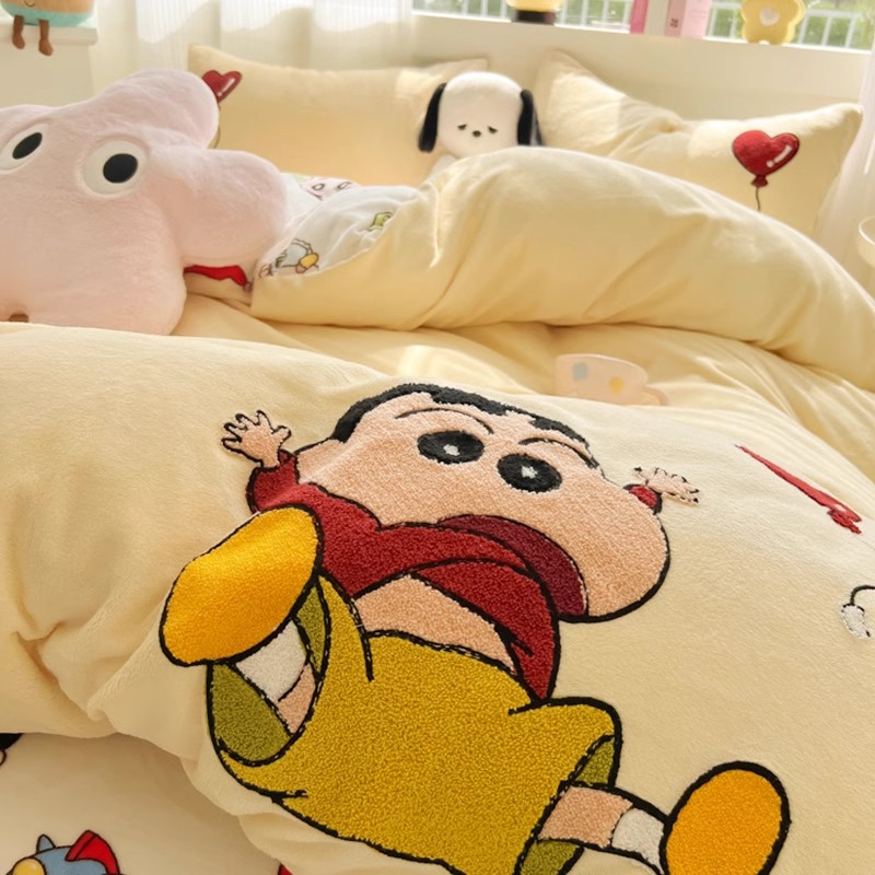 保暖牛奶绒四件套卡通