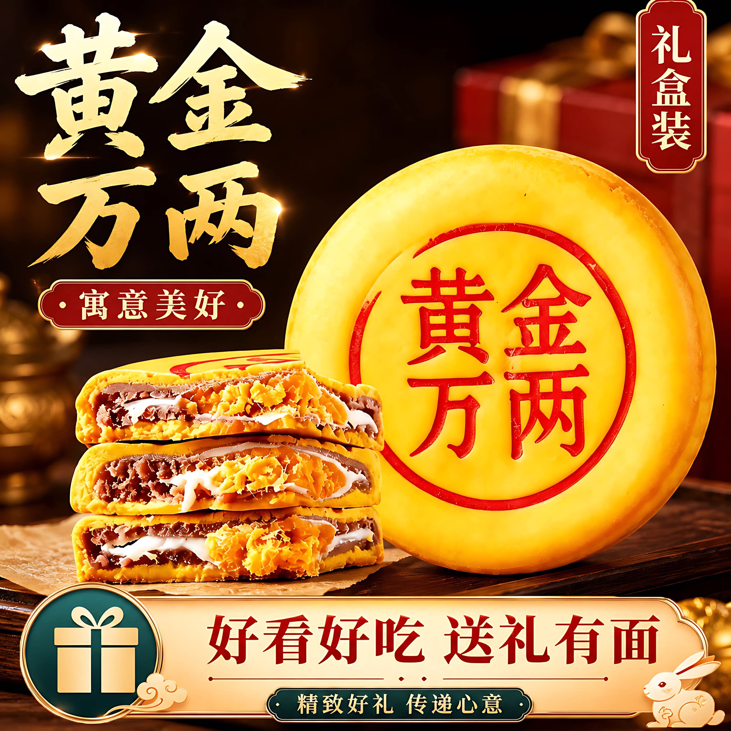 黄金万两芋泥麻薯大月饼官方旗舰店正品2026新款中秋大月饼礼盒装