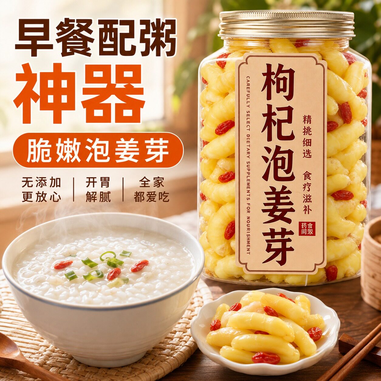 枸杞泡姜芽醋泡嫩姜芽山东小黄姜芽官方旗舰店腌制酸甜仔姜生姜片