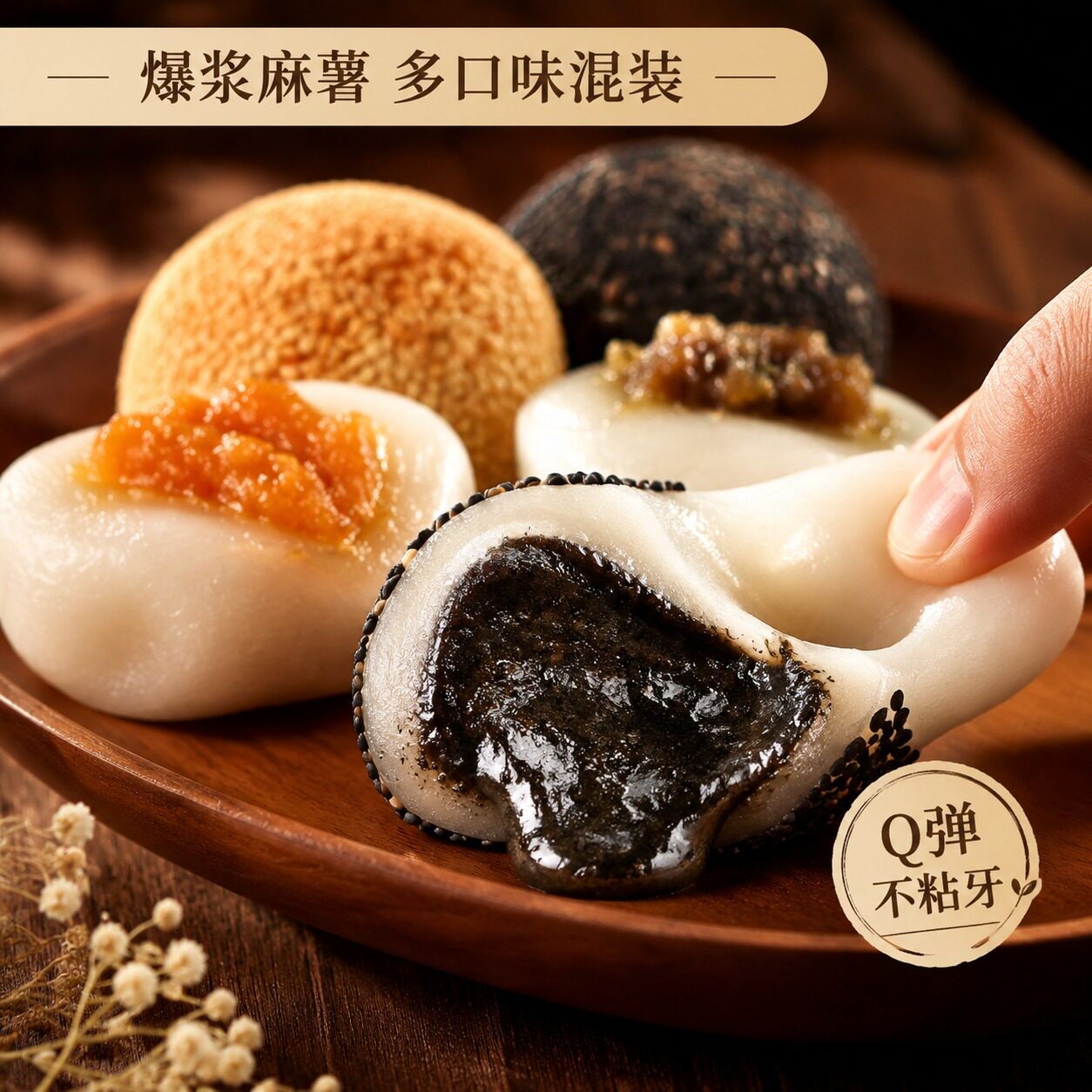 麻薯干吃汤圆糯米糍粑驴打滚芝麻味点心官方旗舰店花生味休闲零食