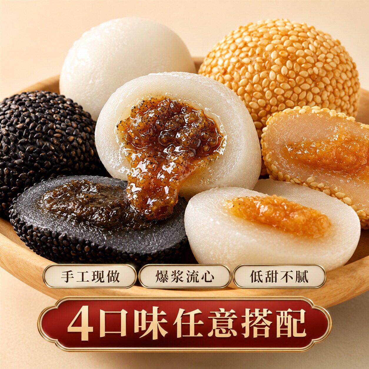 麻薯干吃汤圆糯米糍粑驴打滚芝麻味点心官方旗舰店花生味休闲零食