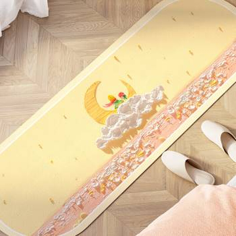 速发新油画风床边毯椭圆皮革家用卧室地J垫房间可擦免洗脚垫可品