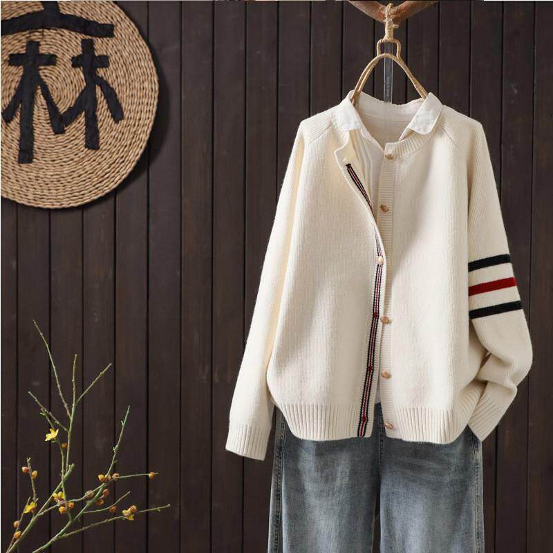 慵懒风毛衣女款2025超好看撞色条纹宽松针织开衫外套设计感上衣