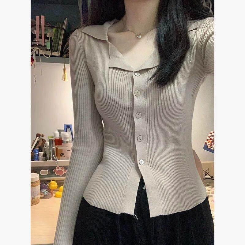 Polo翻领针织衫女秋冬2025新款修身内搭打底衫毛衣长袖上衣高级感