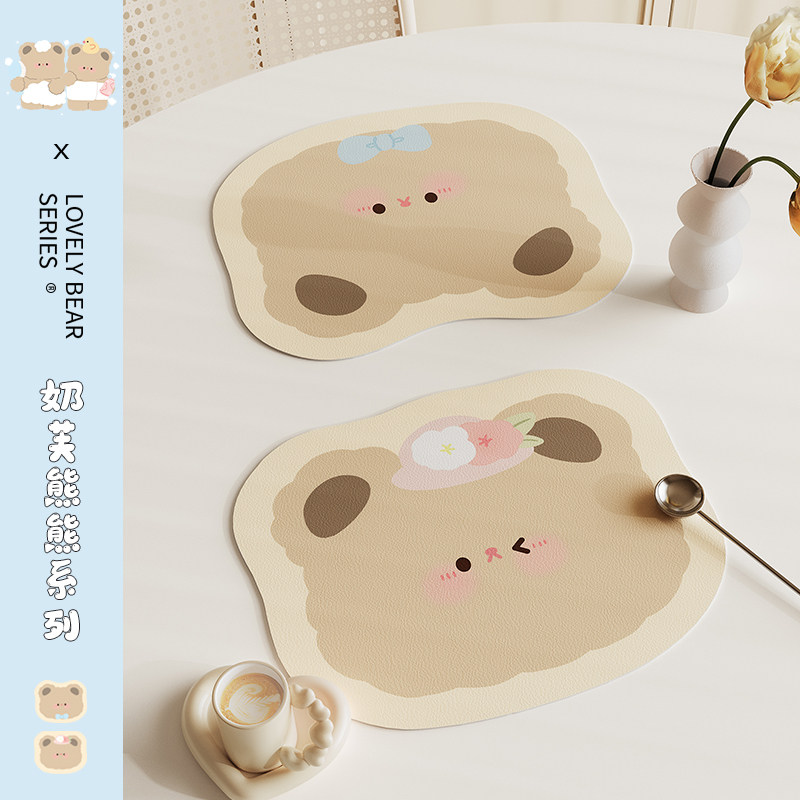 熊熊皮革餐垫可爱防水防油免洗小学生午餐杯垫碗垫隔热猫咪餐垫,居家布艺,餐垫,淘宝优惠券,粉丝福利购,淘宝优惠卷