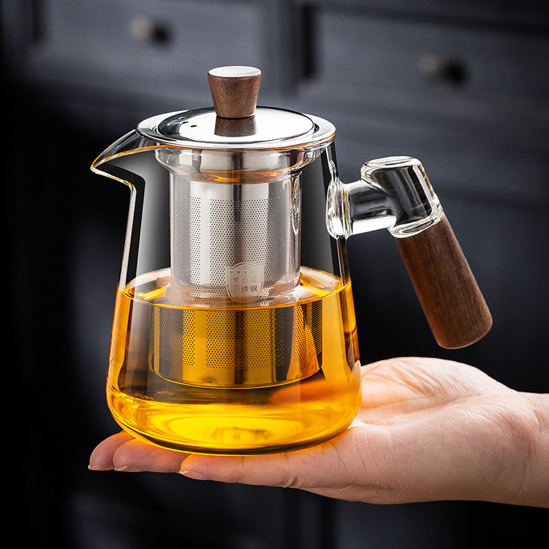 高档茶具加厚耐热防烫高硼硅玻璃泡茶壶不锈钢过滤茶渣冲泡分茶器