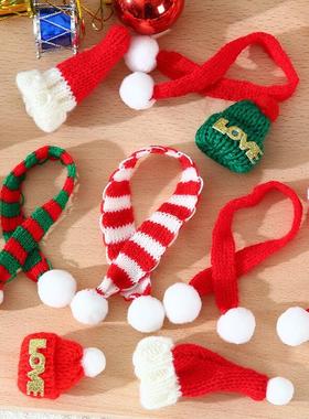 Red-White Xmas Ornament: Mini Knitted Scarf Hat, Candy Cane