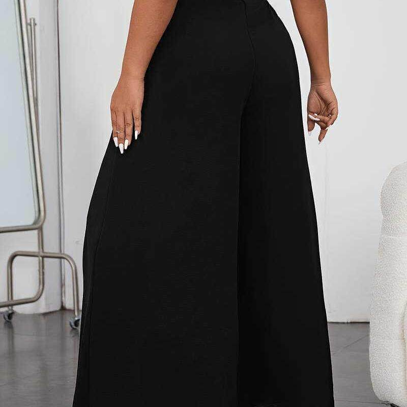 Plus Size L-5XL Casual Black Women Wide Legs Pants Trousers