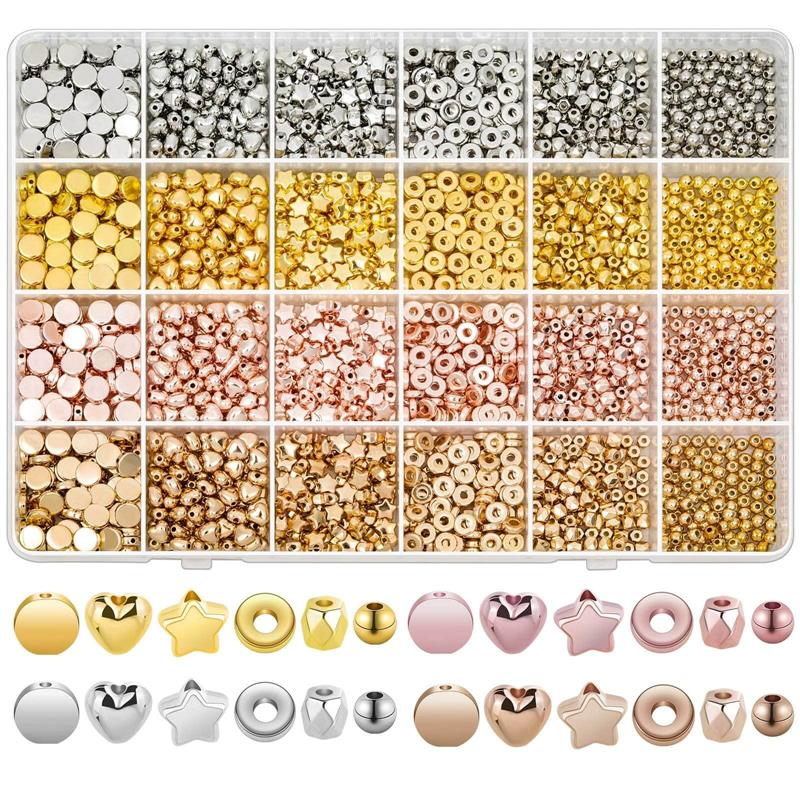 1800pcs CCB Plated Gold Spacer Beads Set Round Heart Beads C