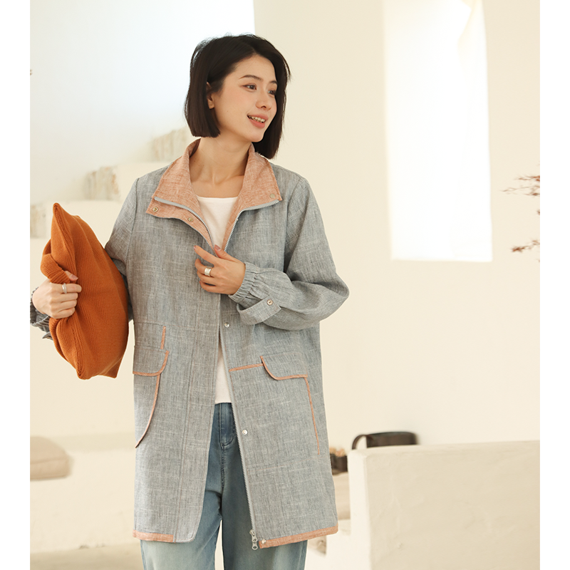无色无味春季新款复古翻领外套女