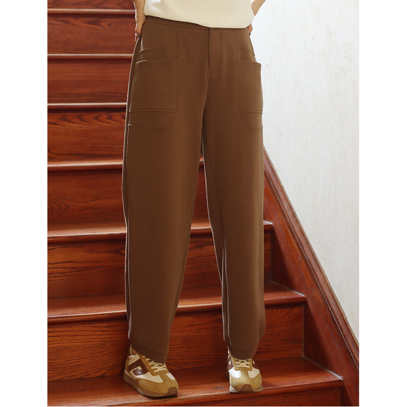 无色无味纯色松紧高腰休闲裤