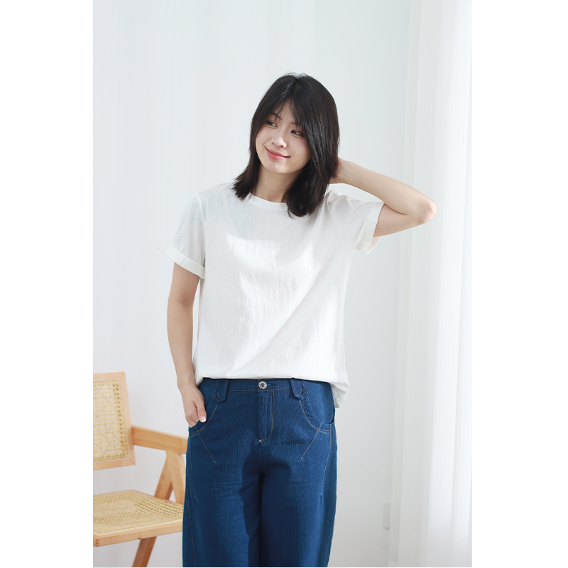 无色无味白色短袖上衣针织T恤女