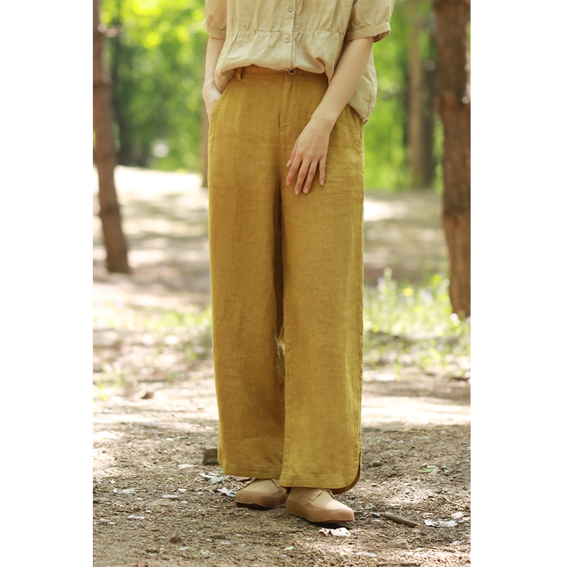 无色无味田园野趣2025新款裤子琥珀黄亚麻休闲显瘦文艺宽松直筒裤