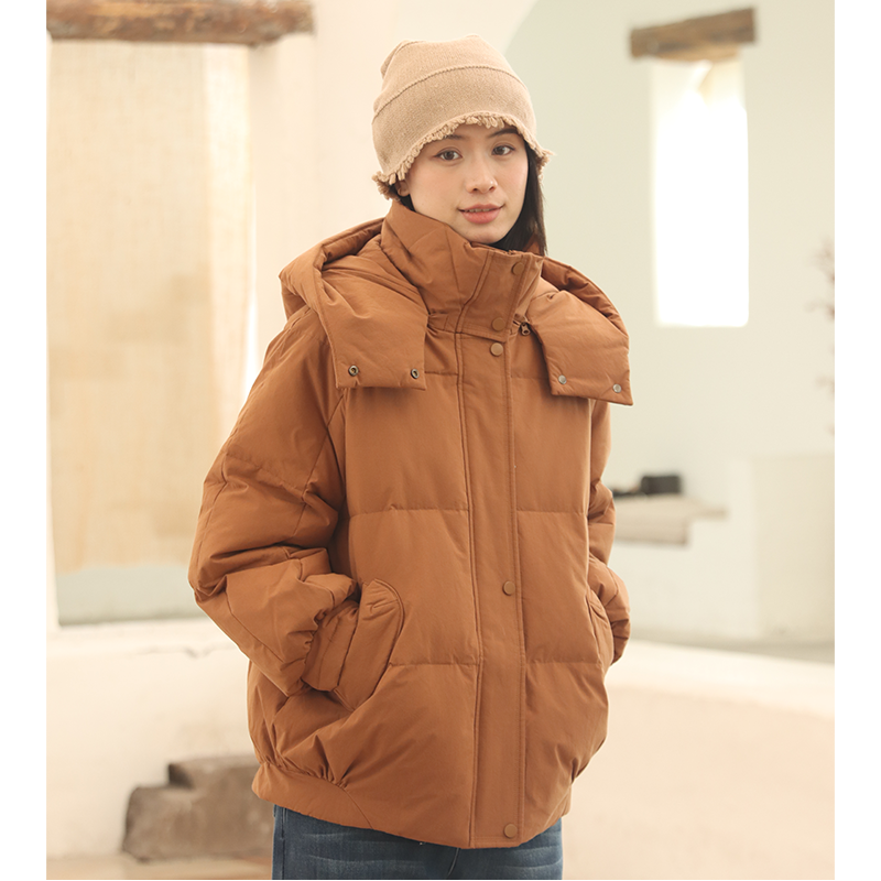 无色无味立领连帽鸭绒羽绒服女