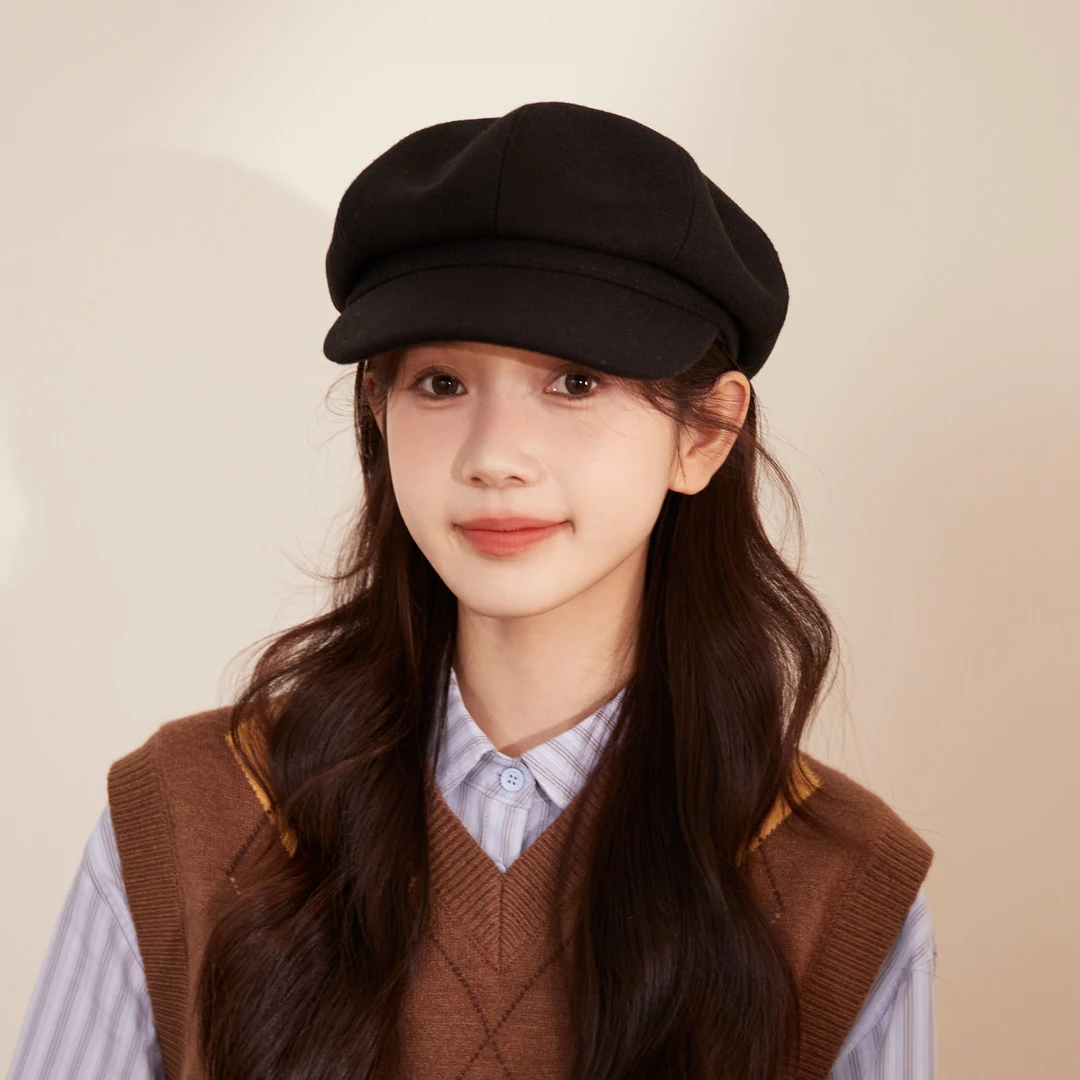 完美帽尖儿八角帽子女秋冬美拉德大头复古贝雷帽显脸小鸭舌报童帽