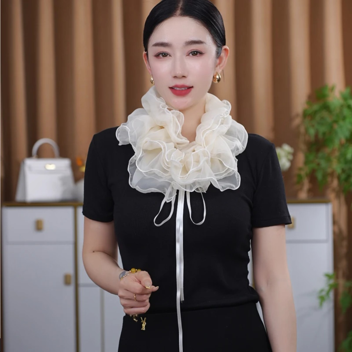 黄+白【服饰丝巾】新款气质蝴蝶结假领子女秋季舞蹈装饰丝巾围巾