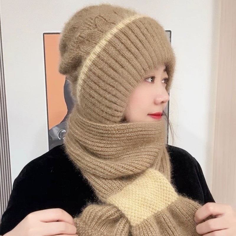 小妹围巾反季冬季加绒加厚一体帽子保暖帽子网红针织百搭包头帽女