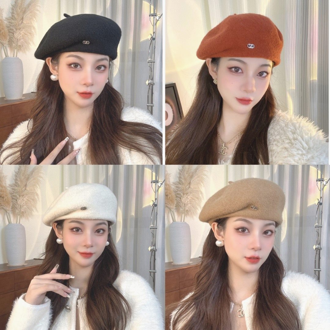 伊然严选服饰高定设计秋冬百搭显脸小贝雷帽日系小标定型帽子A28