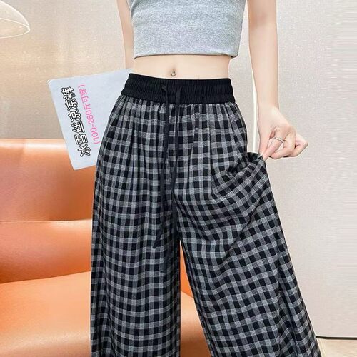 颂姐大码女裤小黑格2026升级版新冰丝凉凉裤宽松显瘦高腰防晒裤女