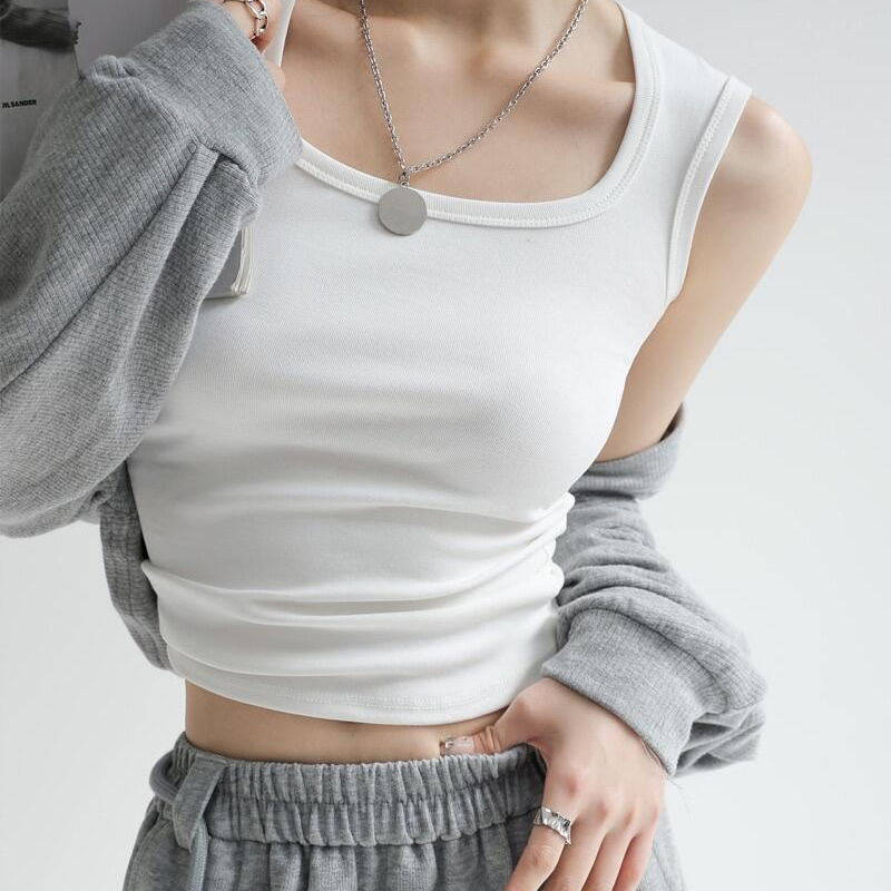 方圆92％棉辣妹大码上衣夏季白色小背心西装内搭打底无袖吊带微胖