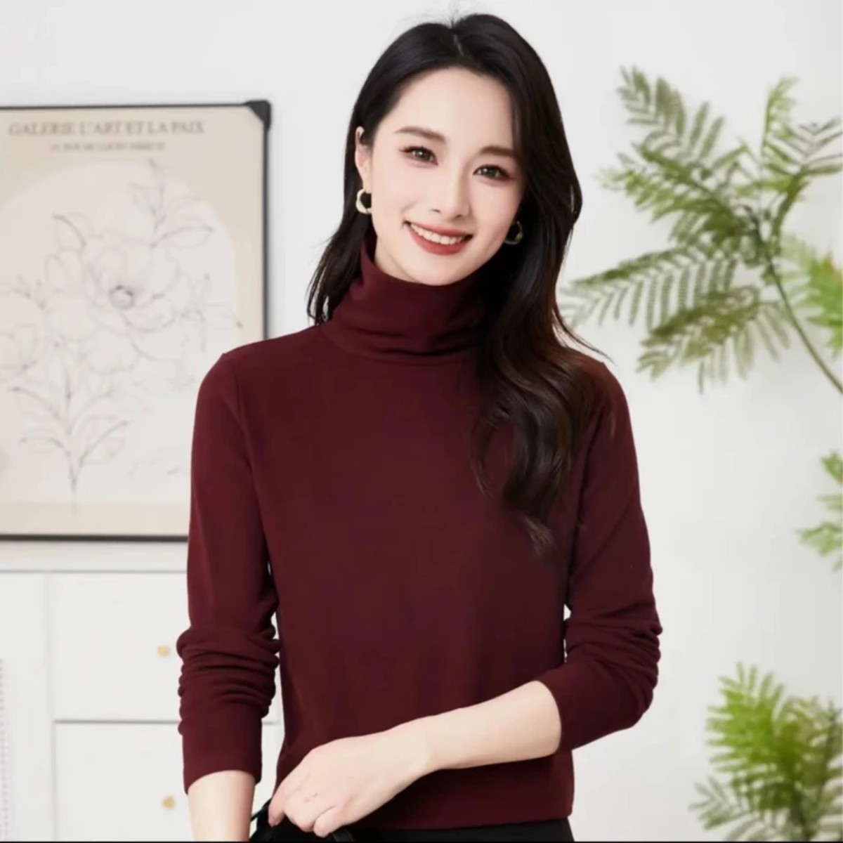 凡卓心选【洋气减龄】双面澳绒安可拉红高领打底衫女秋冬修身内搭