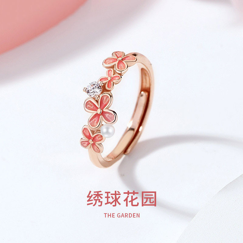 镶钻花朵戒指女清新甜美