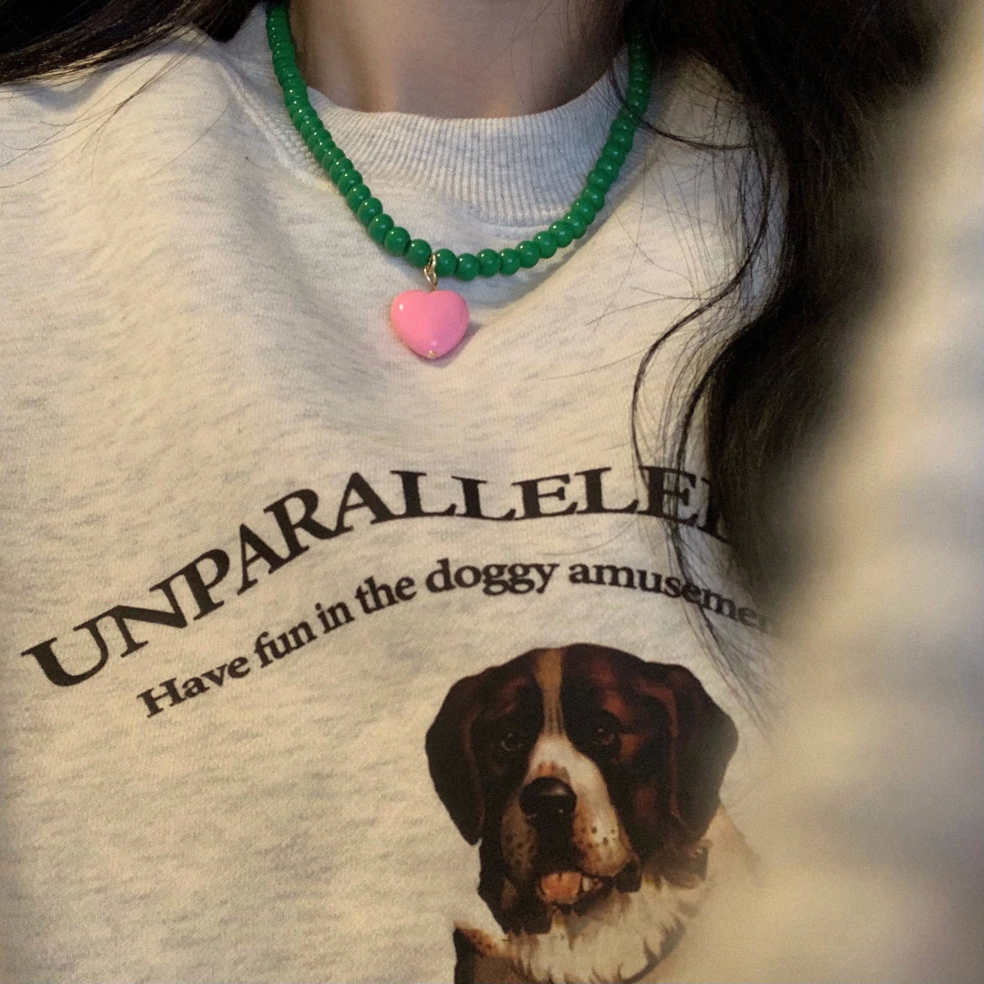 彩色串珠吊坠爱心项链2025年新款