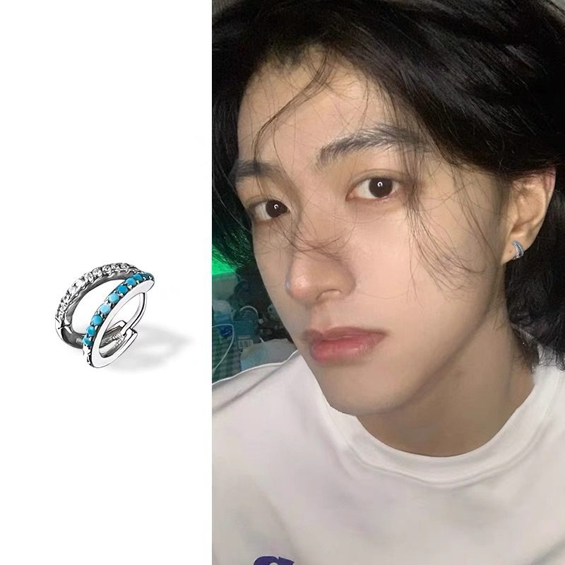 小众独特耳钉男蓝锆石设计感
