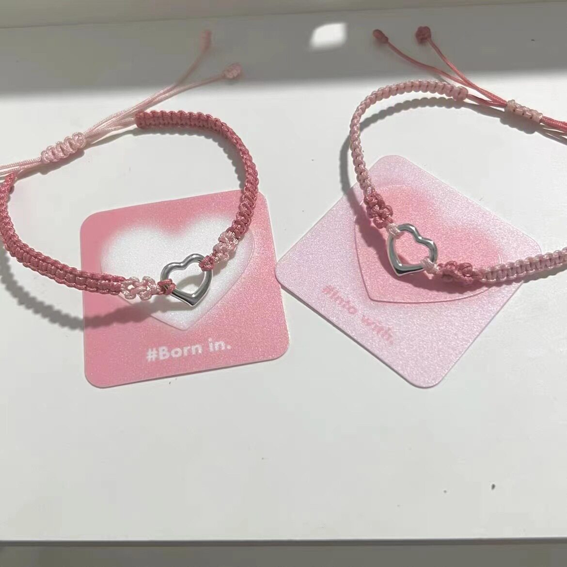 怦然心动爱心桃花编织情侣手链女